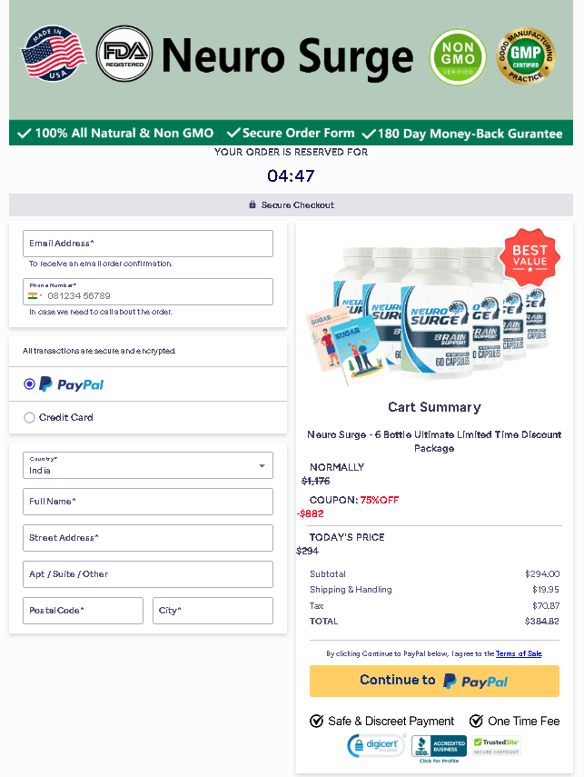 NeuroSurge checkout page 